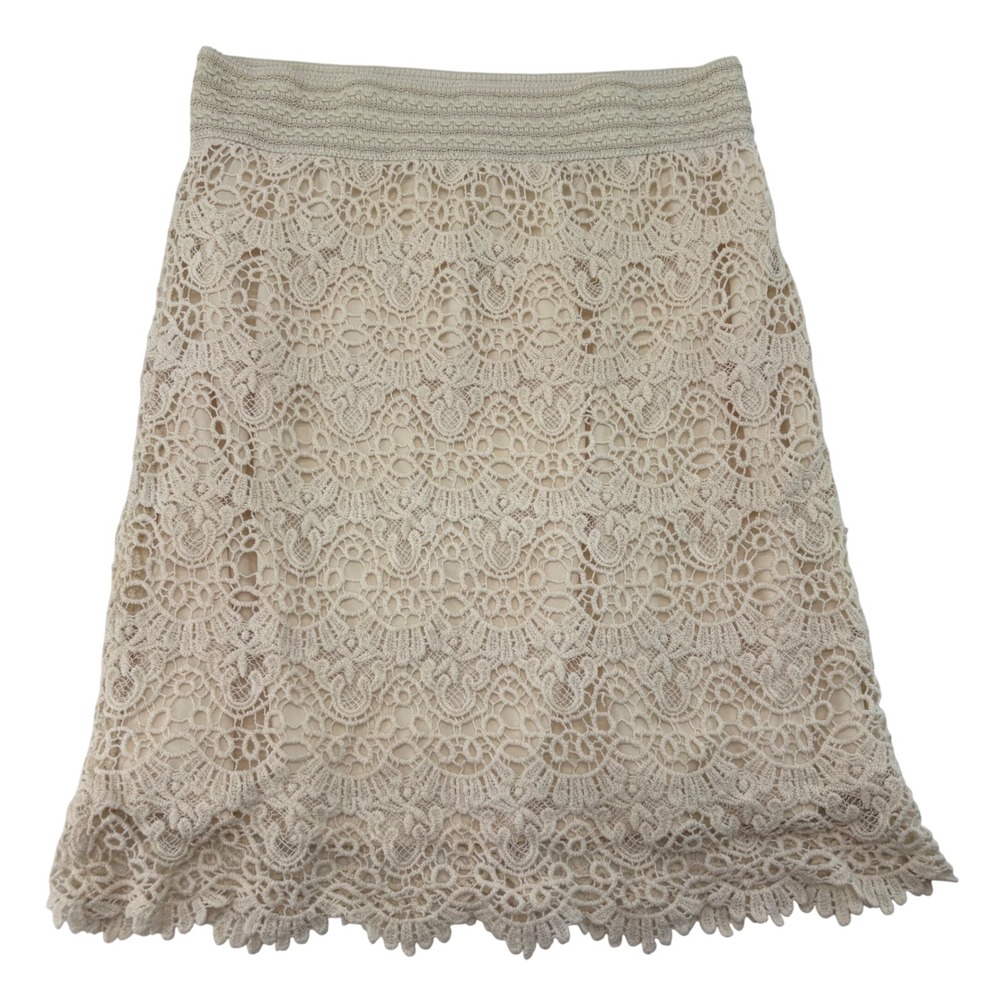 Cato Cream Crochet Lace Skirt Medium Ivory Boho Scalloped Hem Lined RN37080